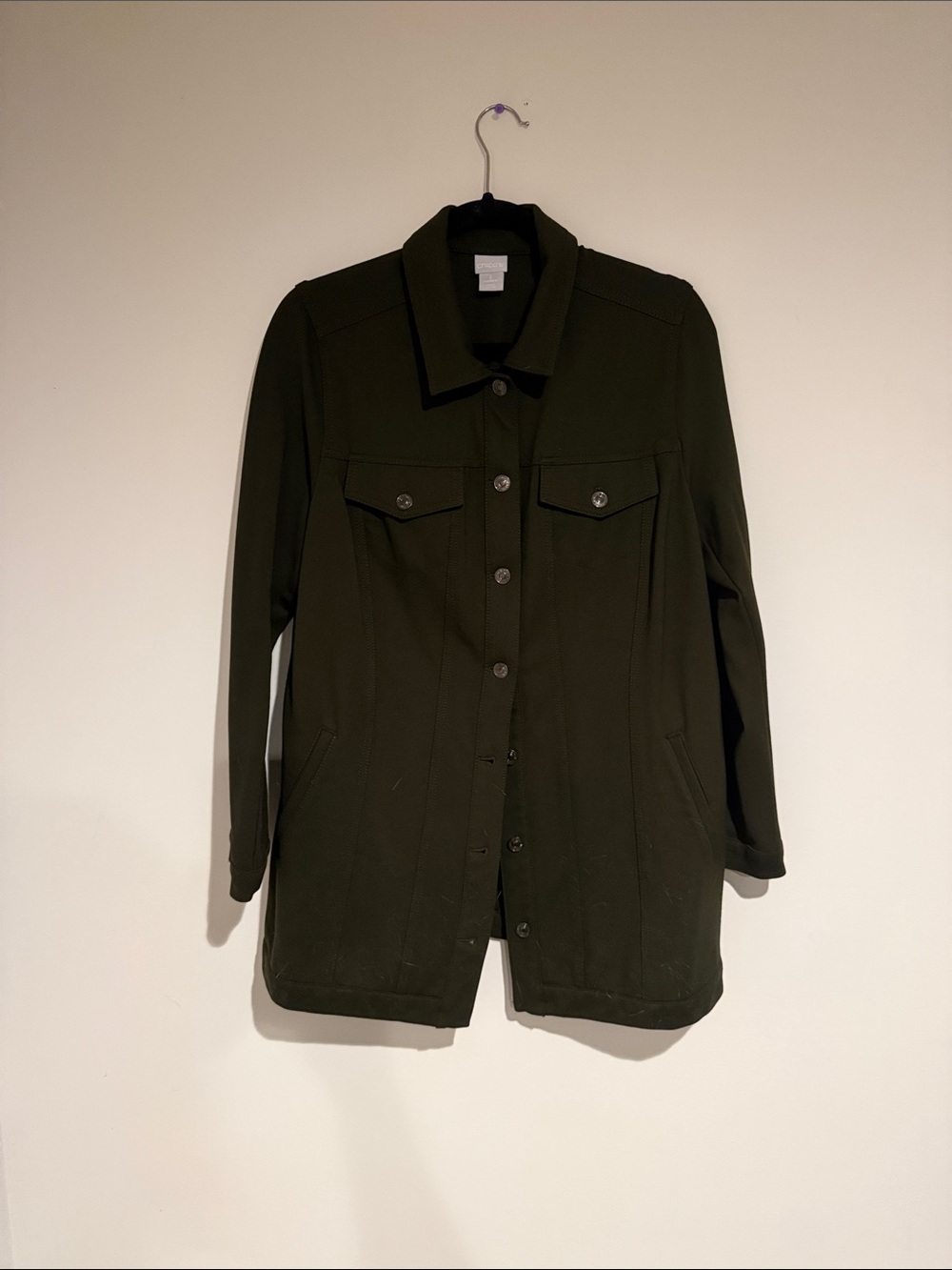 Chico's Olive Green Utility Jacket with Button Front